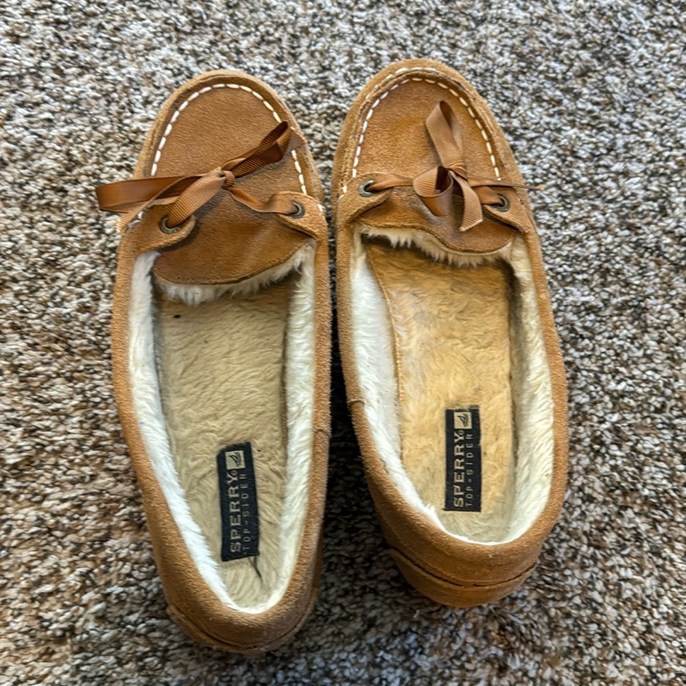 Sperry Top Sider tan top tie moccasins